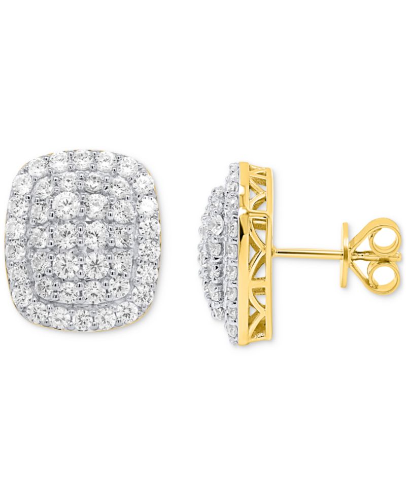 Lab Grown Diamond Cushion Cluster Stud Earrings (2 ct. t.w.) in Sterling Silver or 14k Gold-Plated Sterling Silver
