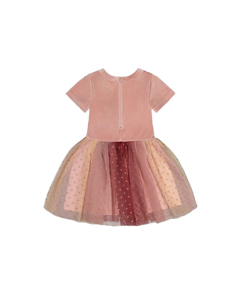 Little and Big Girl (6-14) Bi-Material Dress with Gradient Print Skirt