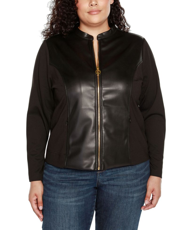Black Label Plus Size Faux-Leather Moto Jacket