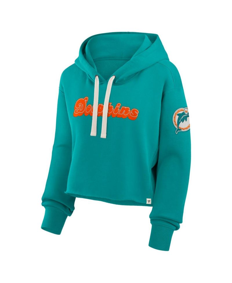 Women's Aqua Miami Dolphins Oversized Hometown Heritage Cropped Hoodie