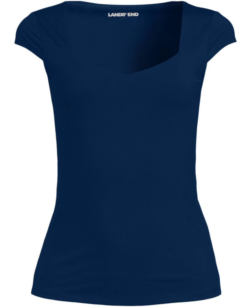 Women's Cap Sleeve Tugless Double Layer Sweetheart Knit Top