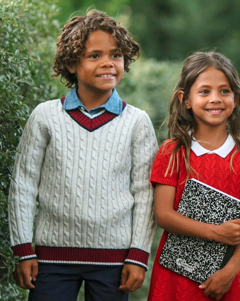 Hope and Henry Little and Big Boys' Organic Long Sleeve V-Neck Cricket Sweater