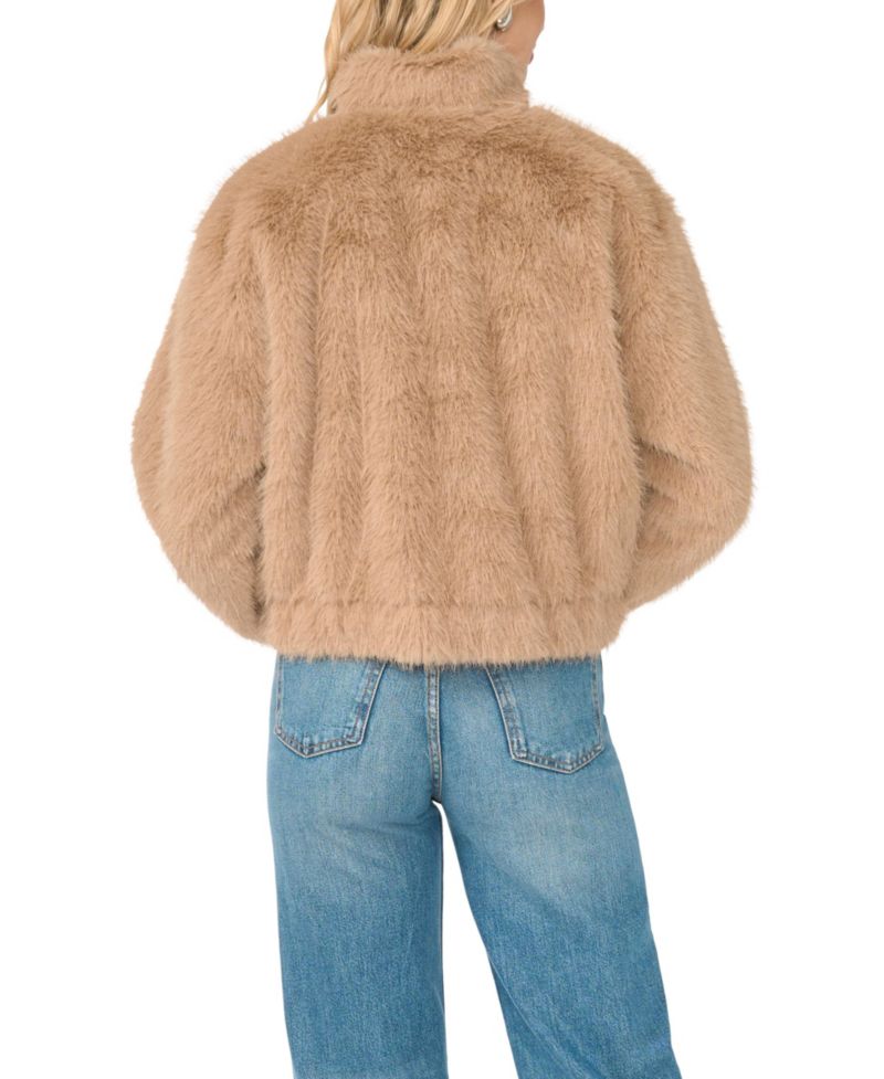 Women's Cropped Faux Fur Stand-Collar Jacket