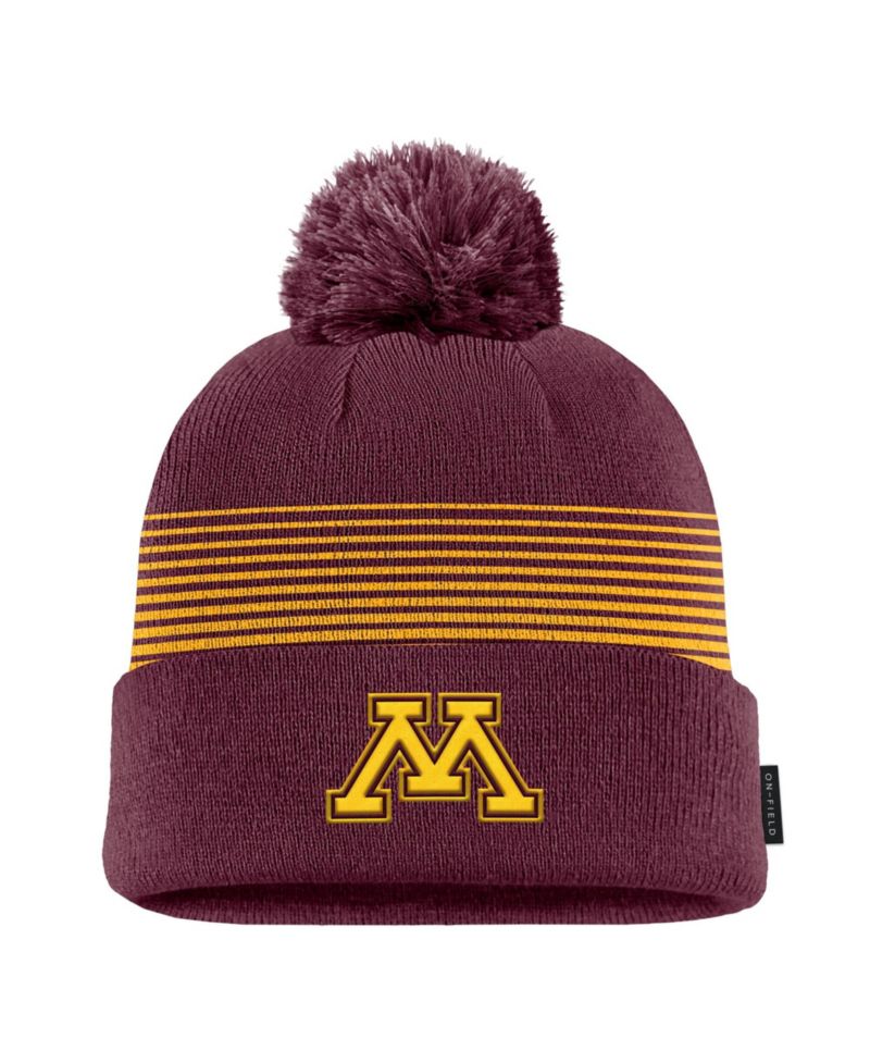 Men's Maroon Minnesota Golden Gophers 2026 On-Field Peak Cuffed Knit Hat with Pom