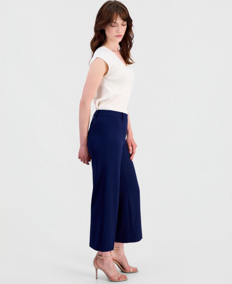 Women's Stretch Crepe Wide-Leg Cropped Pull-On Pants