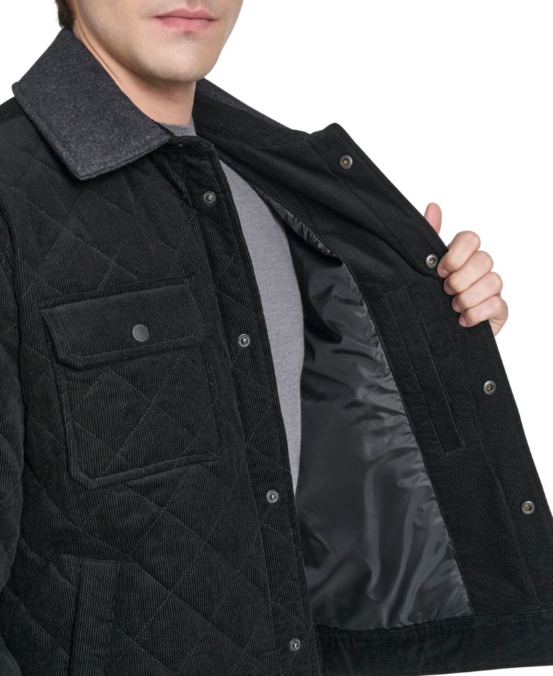 Men's Collared Quilted Button-Front Jacket