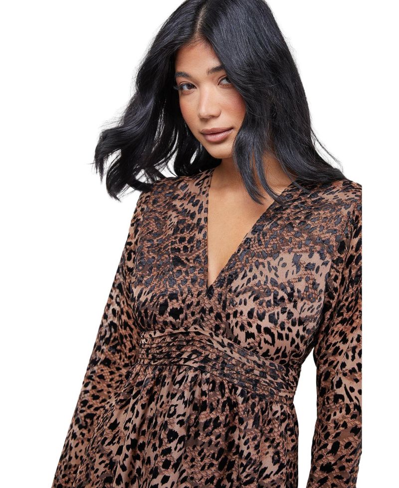 Plunge Neck Waisted Midi Dress