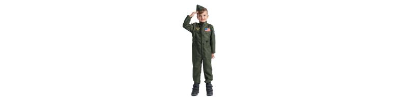 Fighter Pilot Jumpsuit & Hat Costume Set - Kids Boys & Girls