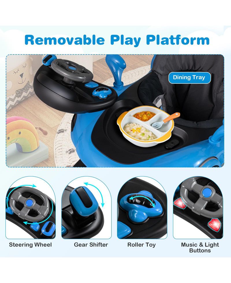 6-in-1 Baby Walker and Activity Center with Canopy, Music and Rocker