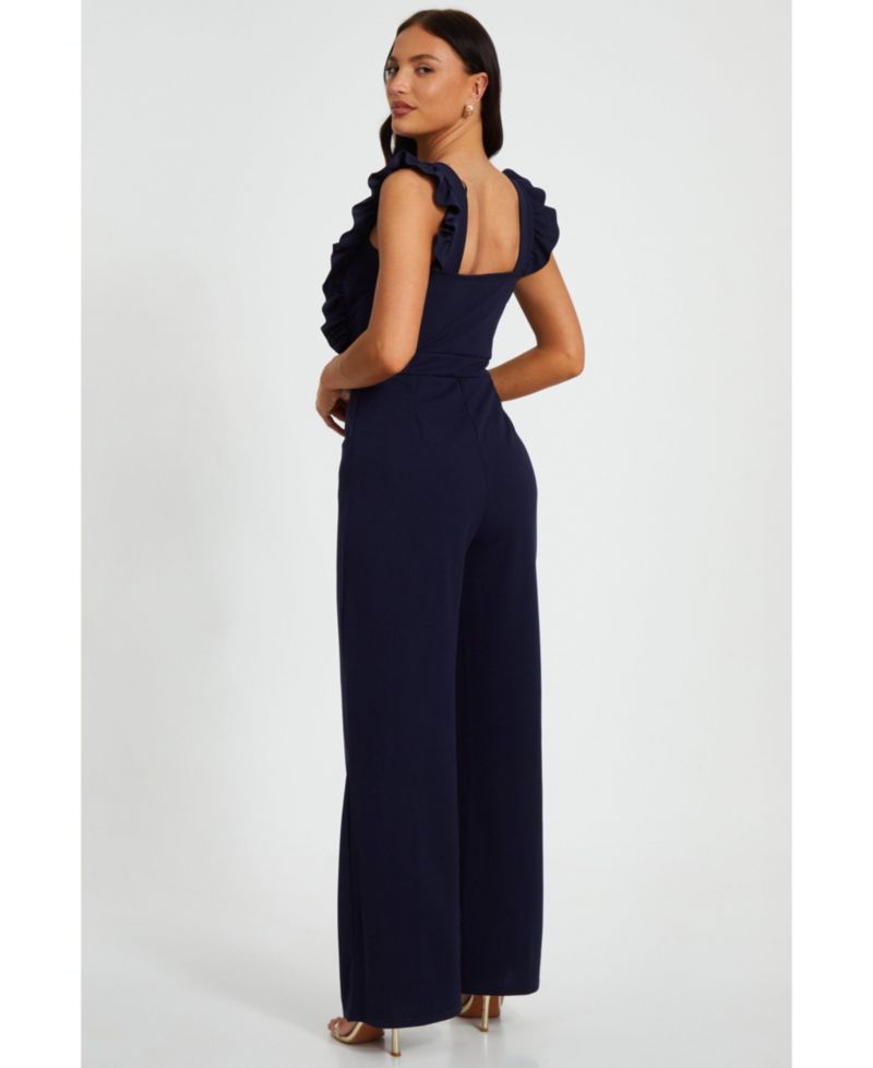 Women's Scuba Crepe Palazzo Frill Chain Jumpsuit - Red