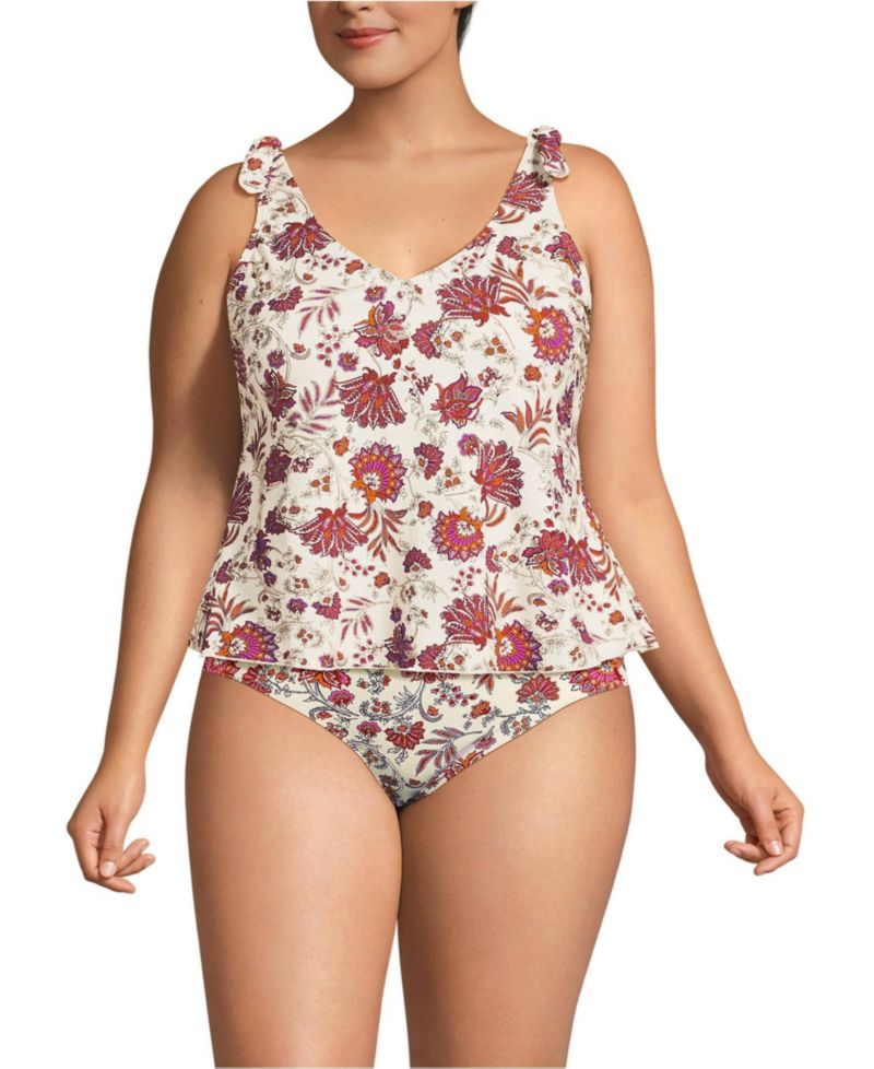 Plus Size Tie Shoulder Flutter Tankini Top