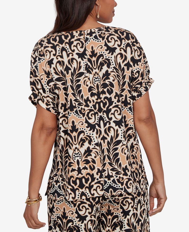 Petite Damask Textured Short-Sleeve Top