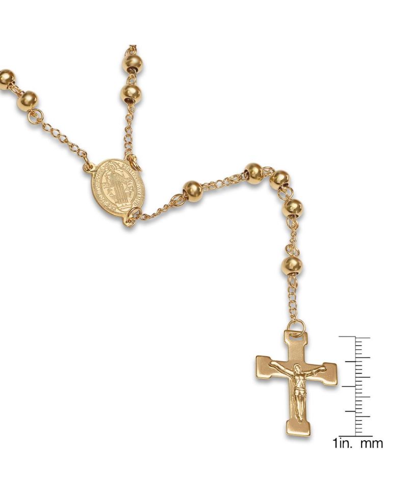Unisex 18K Gold Plated Stainless Steel Beaded Classic Rosary Necklace