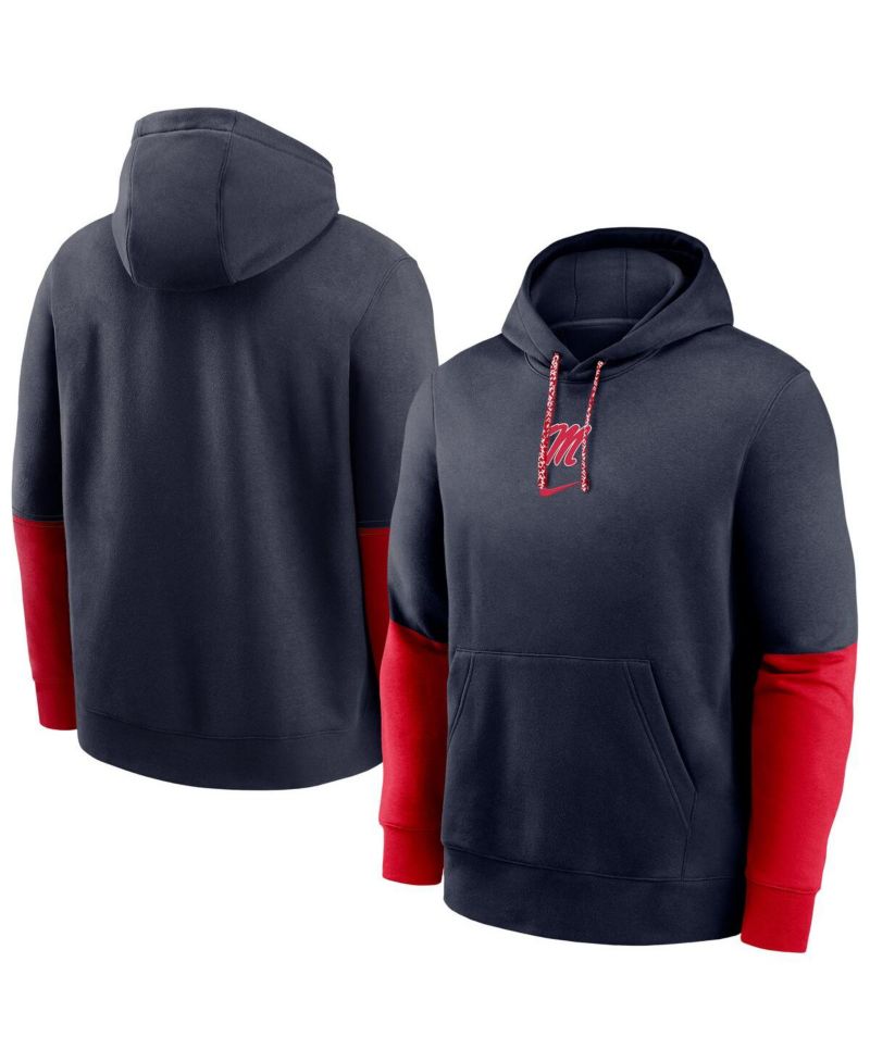 Men's Navy Ole Miss Rebels 2024 Sideline Club Fleece Pullover Hoodie