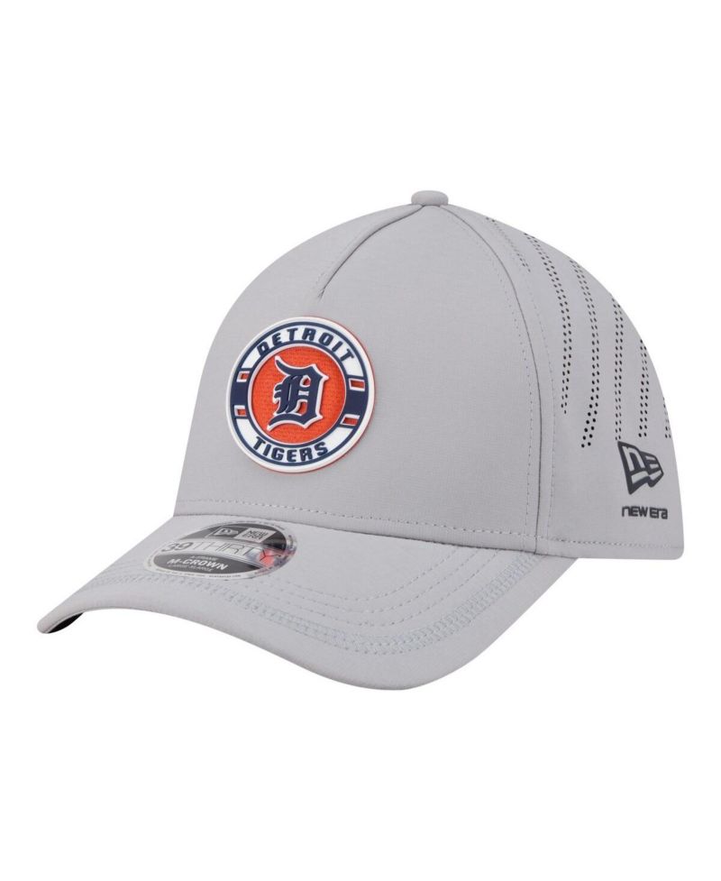 Men's Gray Detroit Tigers Patch 39THIRTY A-Frame M-Crown Perforated Flex Hat