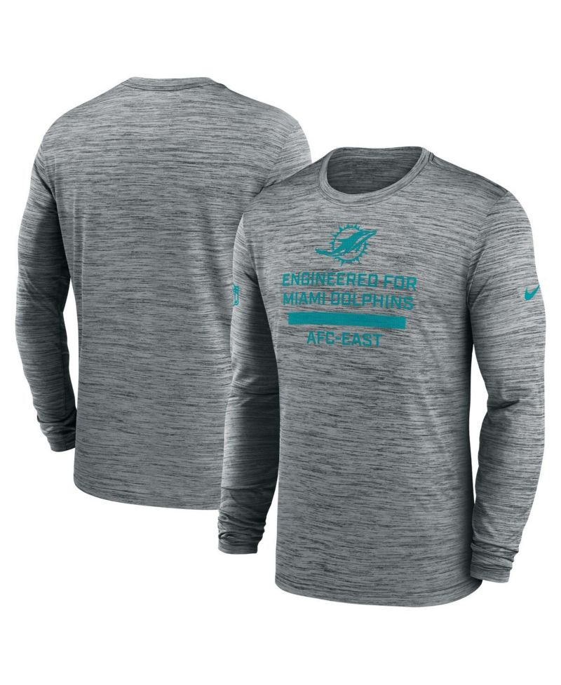 Men's Gray Miami Dolphins Sideline Velocity Performance Long Sleeve T-Shirt