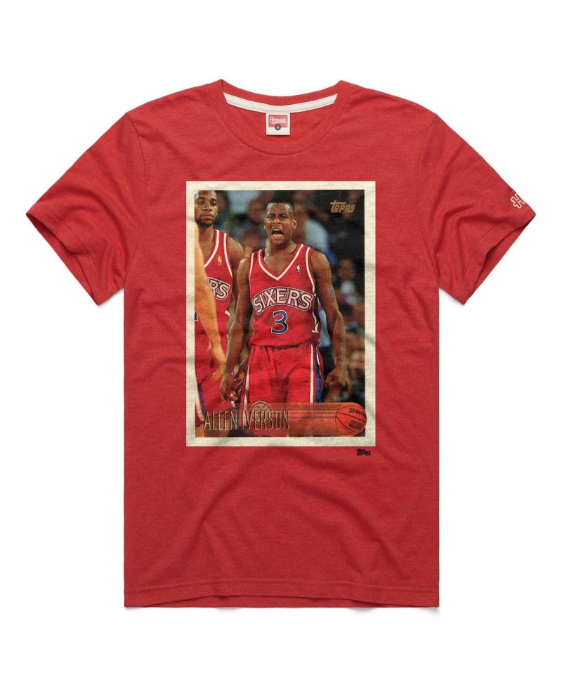Men's and Women's Allen Iverson Red Philadelphia 76ers Topps Trading Card Player Tri-Blend T-Shirt