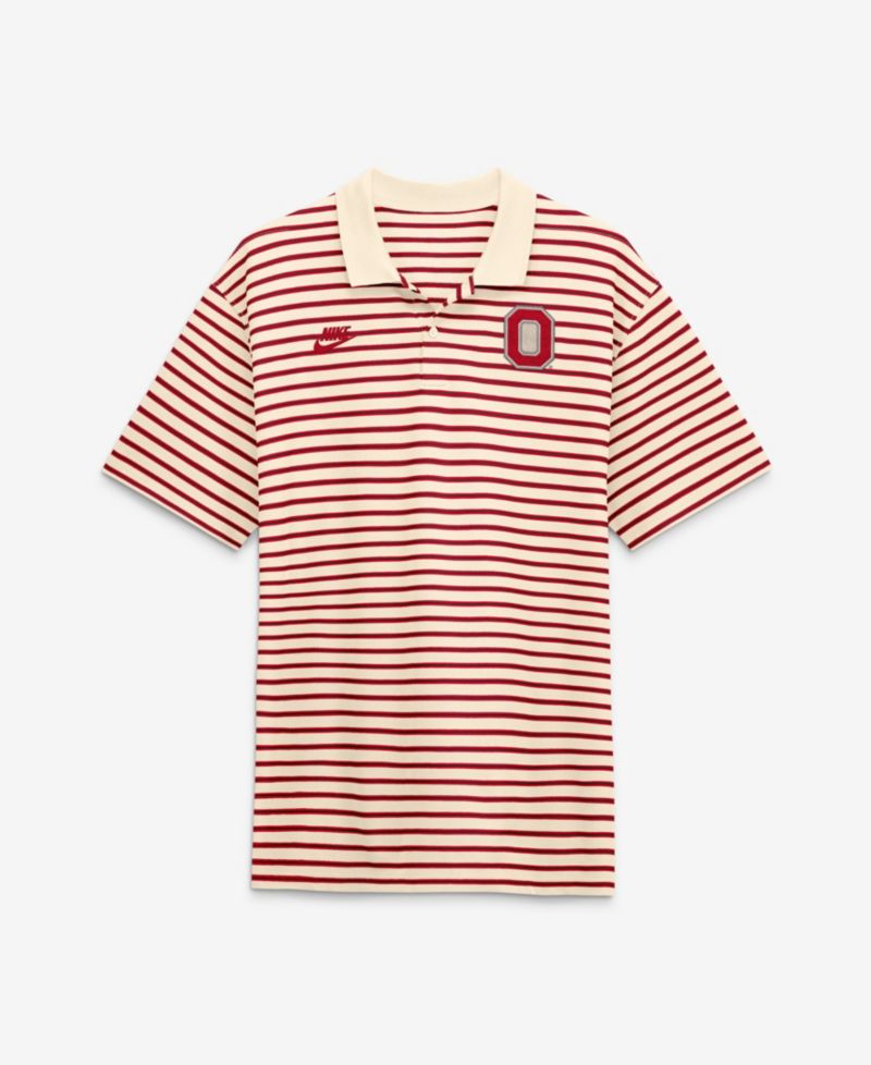 Men's Natural/Scarlet Ohio State Buckeyes Striped Primary Logo Dri-FIT Polo