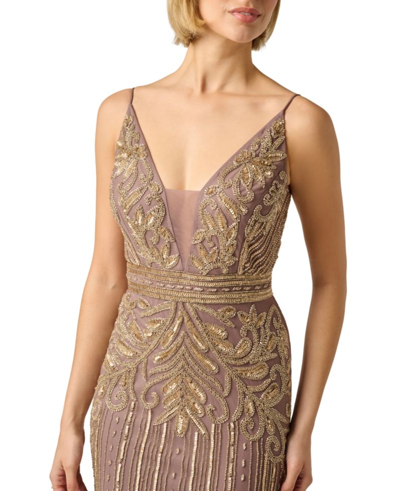 Women's Sleeveless V-Neck Beaded Ball Gown