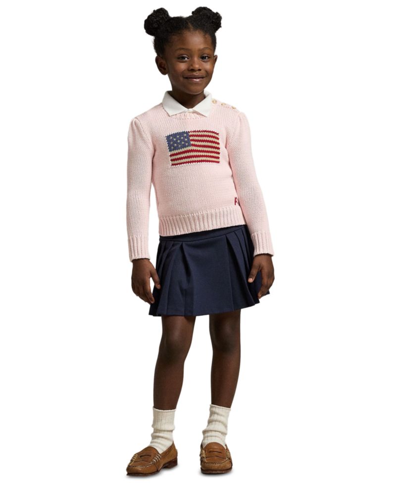 Toddler and Little Girls Flag Crewneck Sweater