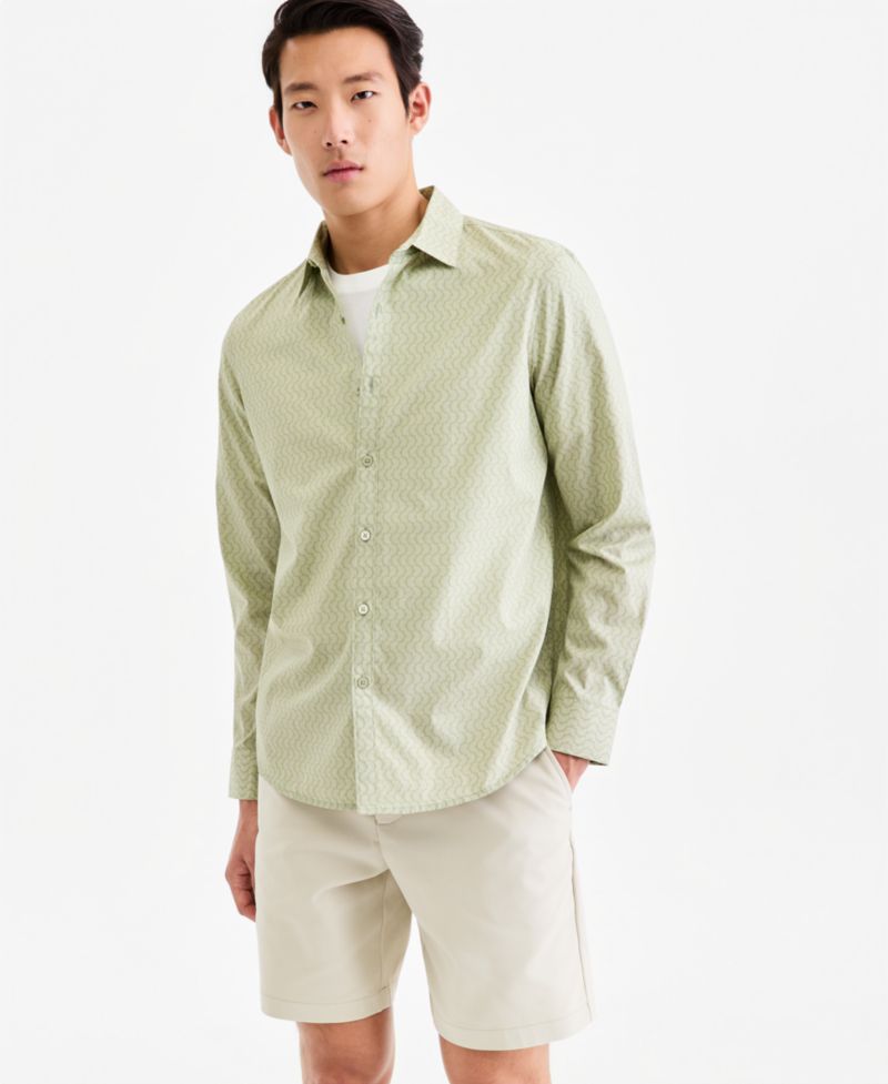 Men's Long-Sleeve Crescent Dots Poplin Shirt