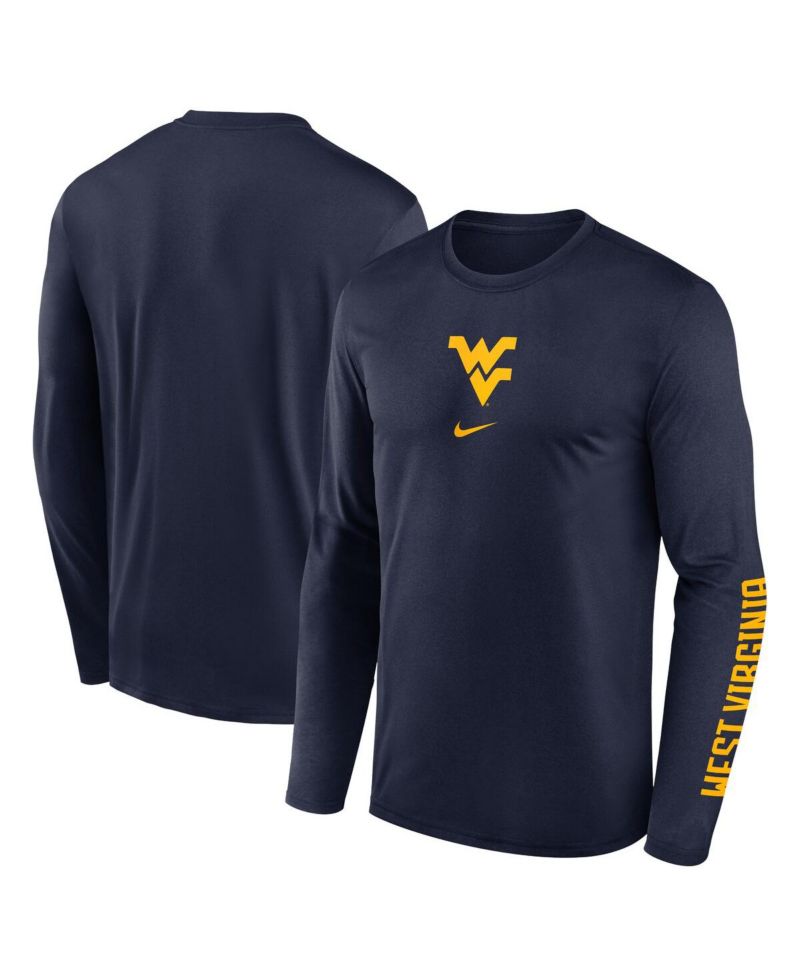 Men's Navy West Virginia Mountaineers Primetime Center Lockup Two-Hit Legend Long Sleeve T-Shirt