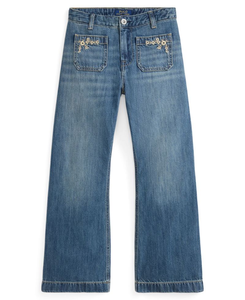 Girls' 7-16 Embroidered Flared Cotton Denim Jeans