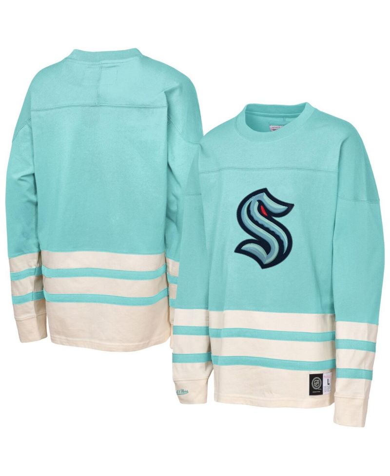 Big Boys and Girls Light Blue Seattle Kraken Chainstitch Heavyweight Long Sleeve Top