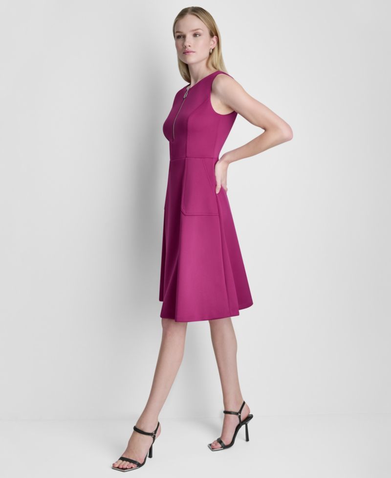 Women's Sleeveless Zip-Front Crewneck Dress