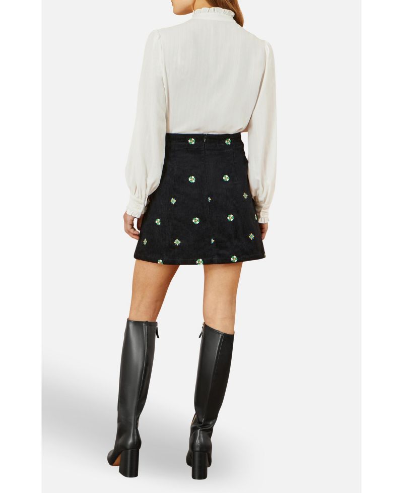 Women's Flower Embroidered Cord Mini Skirt