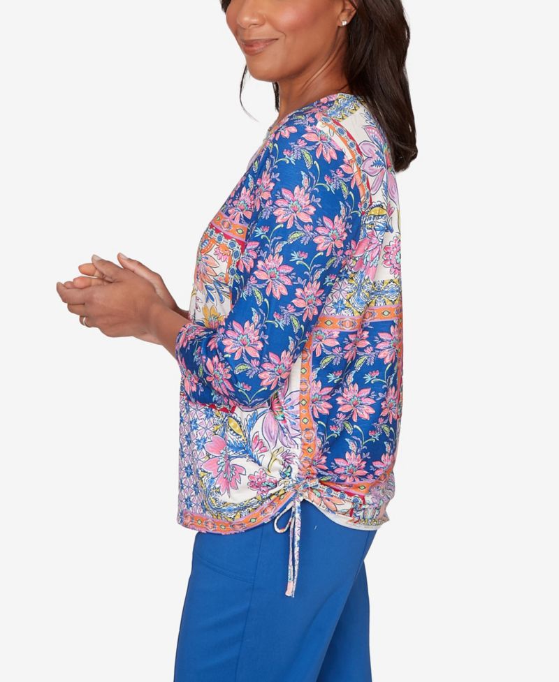 Women's The Royal Treatment Geometric Floral Tie Ruched Top