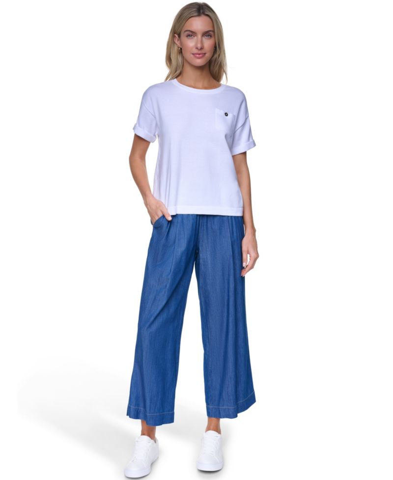 Women's Cotton Crewneck Short-Sleeve Sweater