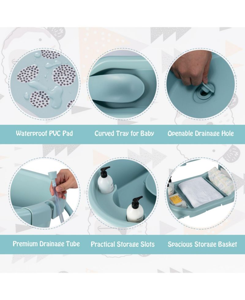 Baby Changing Table with Bathtub, Folding Diaper Station with Wheels