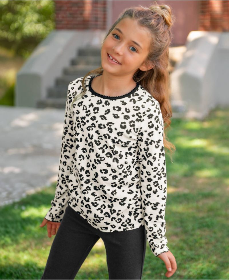 Kids Girls Long Sleeve Pointelle Knit Shirt
