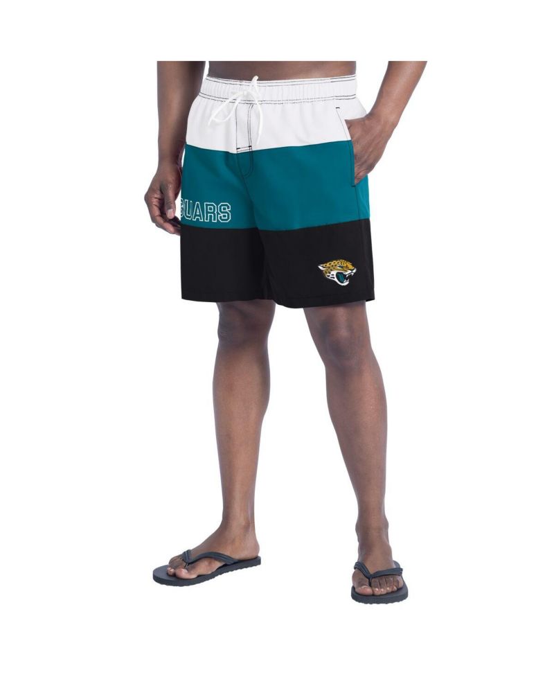 Men's Black/Teal Jacksonville Jaguars Sunrise Volley Swim Shorts