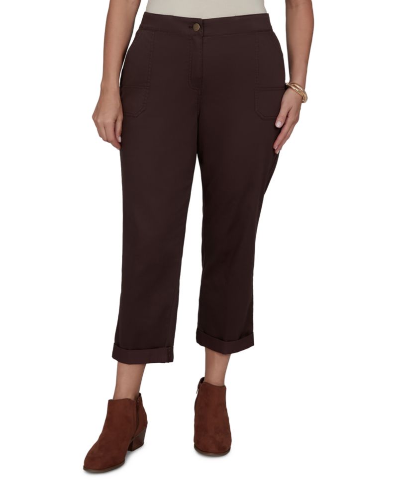 Plus Size Enzyme Wash Straight Cropped Pants