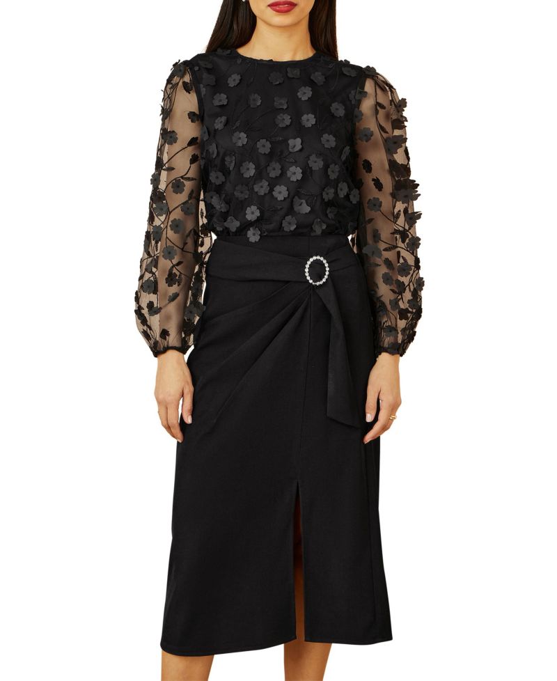 Women's Long Sleeve Sheer Floral Top