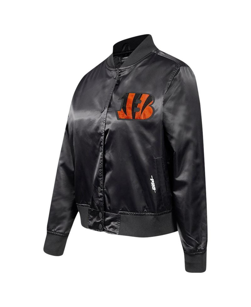 Women's Black Cincinnati Bengals Jeweled Satin Full-Snap Jacket