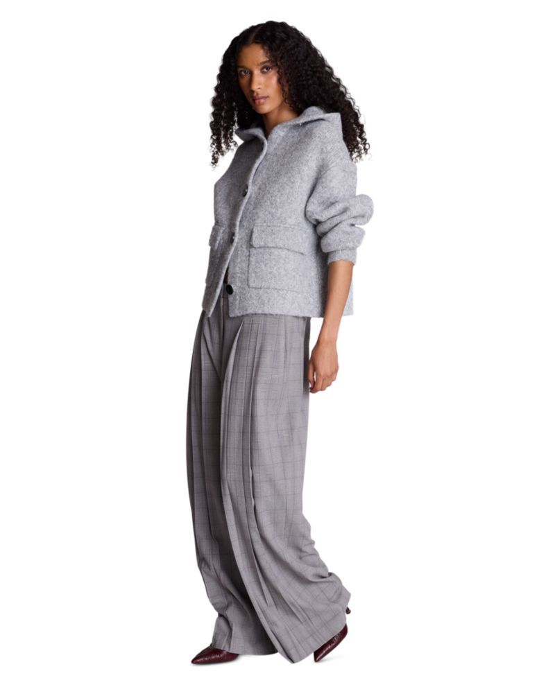 Women's Boyfriend High Rise Triple Pleat Wide Leg Plaid Pants