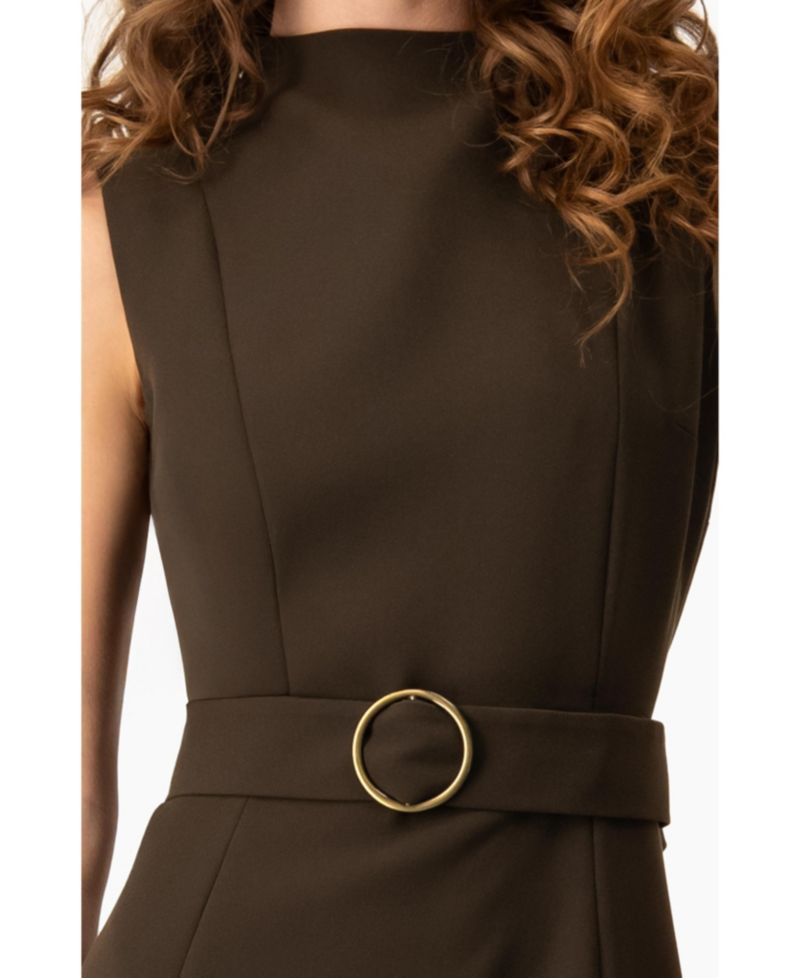 Women's Sleeveless Belted A-Line Maxi Dress with Ring Buckle