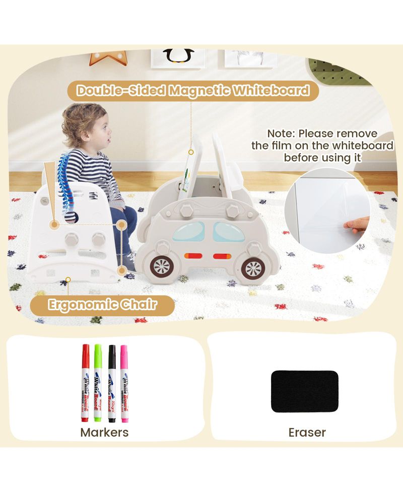 Toddler 5-in-1 Indoor Playground Slide Set with Easel, Stool and Book Rack