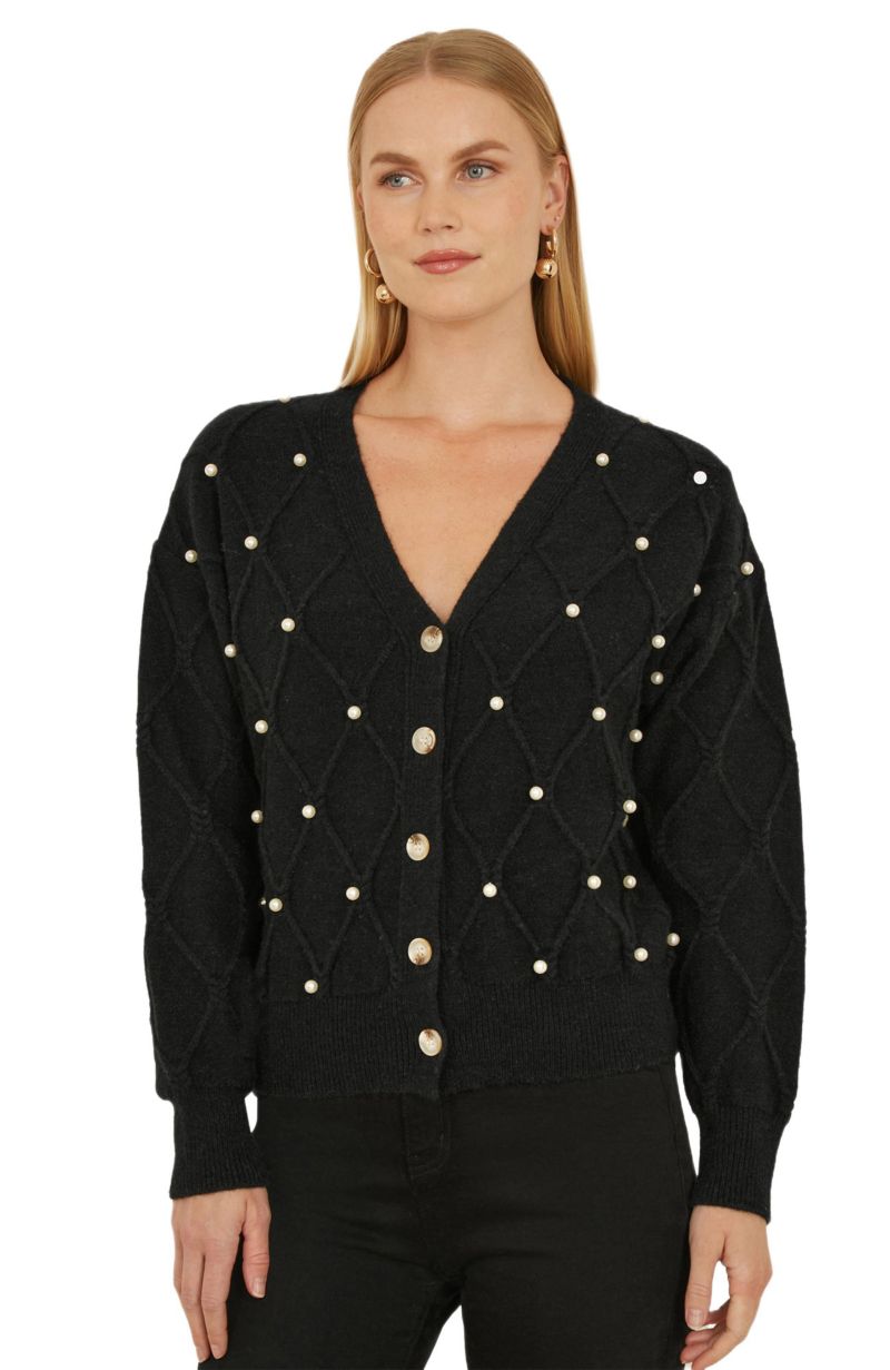 Women's Beaded Cable Knit Cardigan