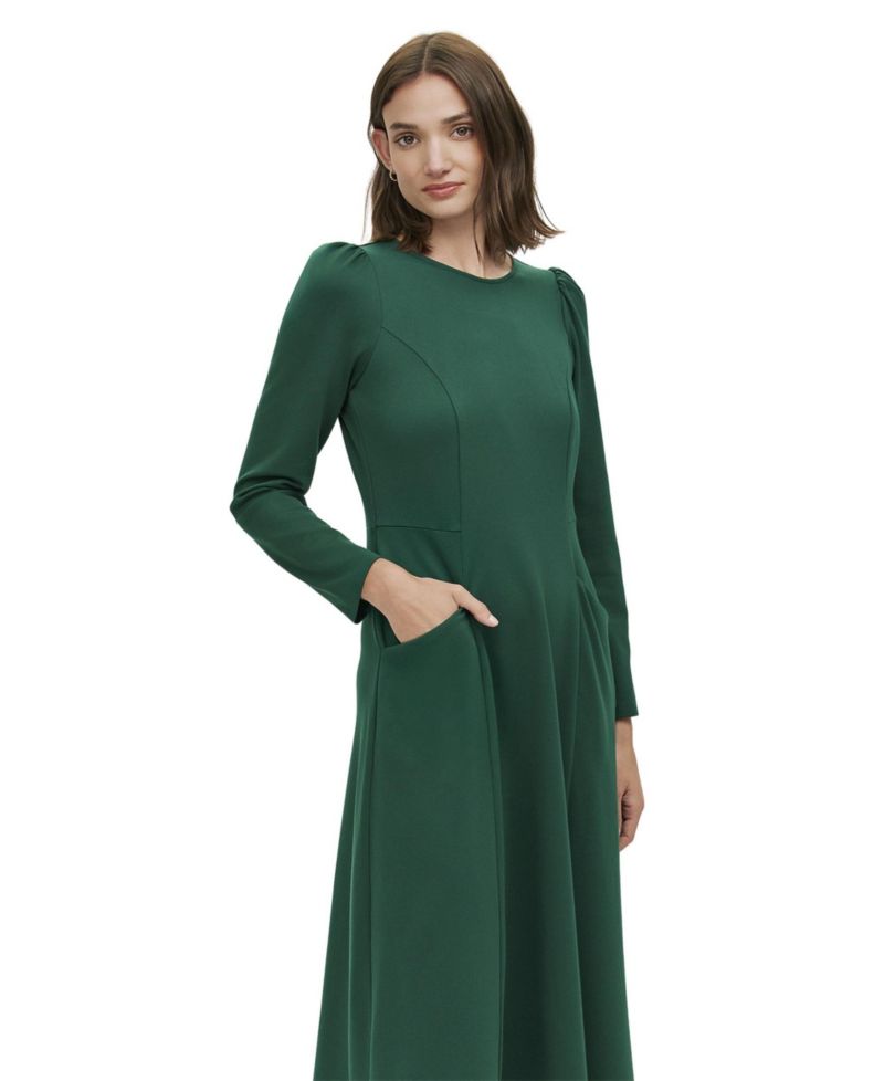 Women's Felice Ponte Jersey Long-Sleeve A-Line Midi Dress