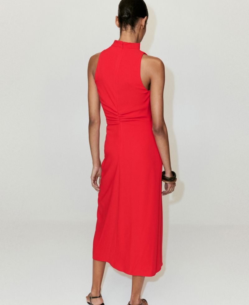 Women's Draped Neckline Ruched Dress