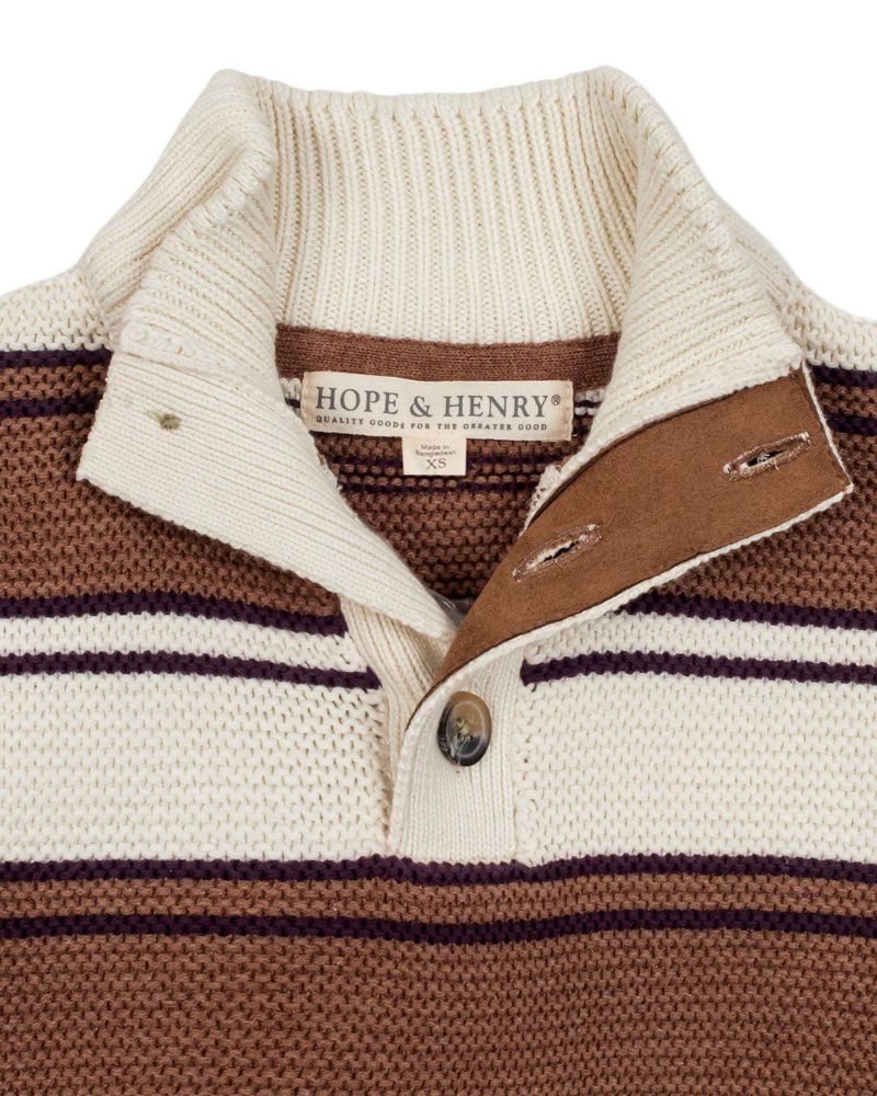 Hope and Henry Little and Big Boys' Organic Mock Neck Stripe Sweater