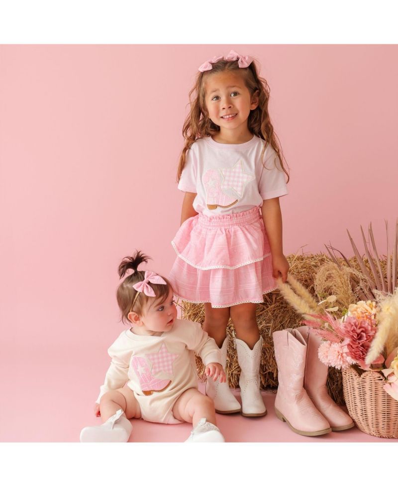 Baby Girls 0-3M to 12M -18M Bandana Cowgirl Patch Western Long Sleeve Romper