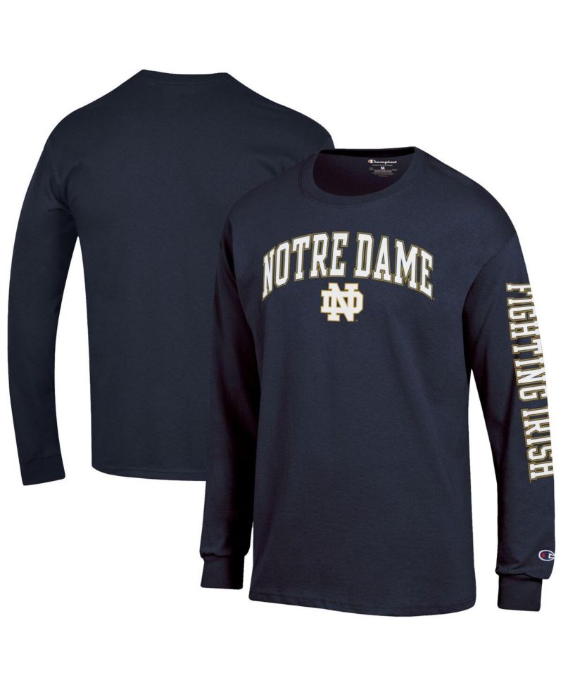 Men's Navy Notre Dame Fighting Irish Arch Over Logo 2-Hit Long Sleeve T-Shirt