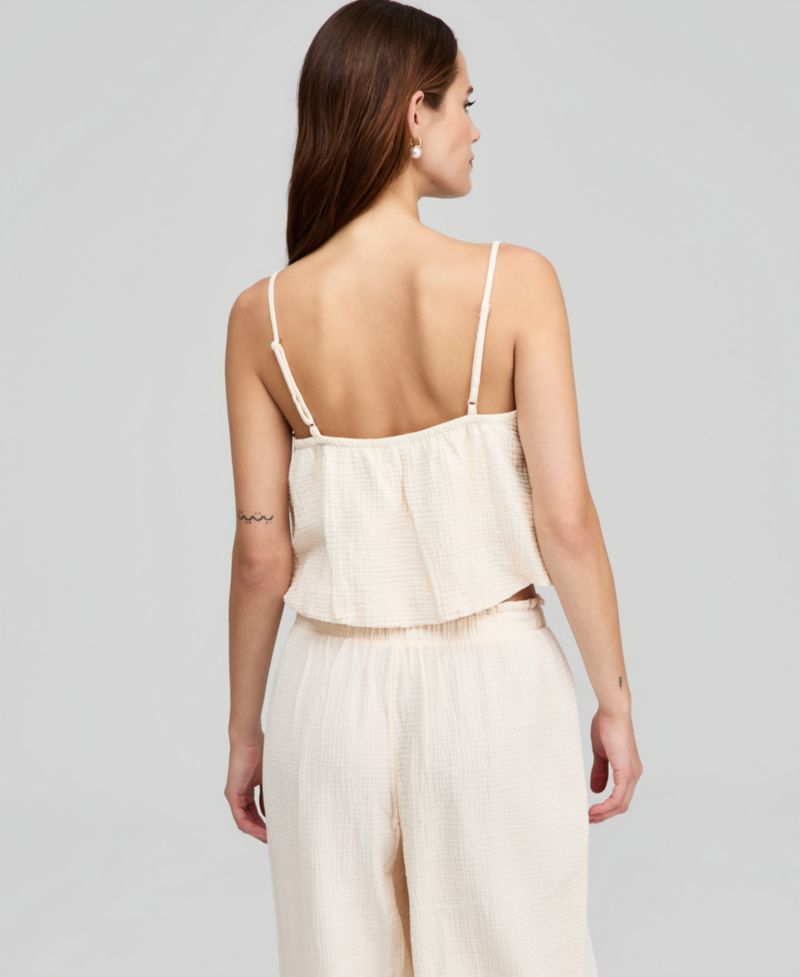 Plus Cotton Crochet-Trim Bubble-Hem Top