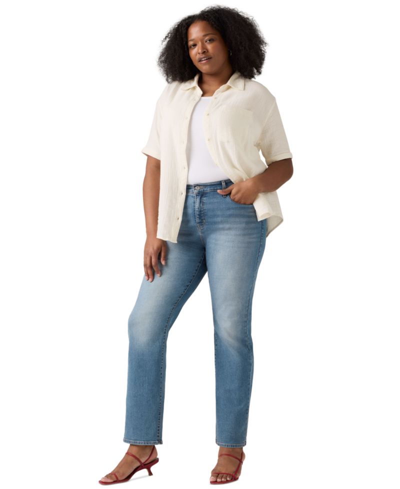 Trendy Plus Size 314 Mid-Rise Shaping Straight-Leg Jeans