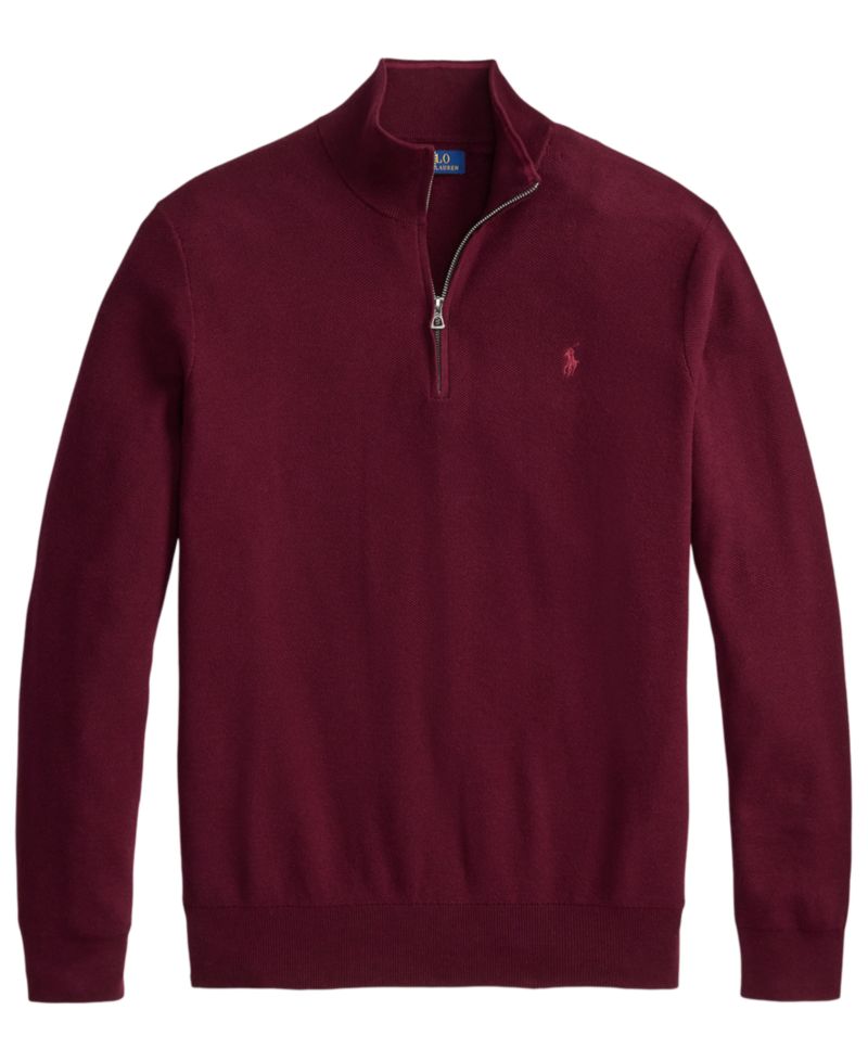 Men's Mesh-Knit Quarter-Zip Cotton Sweater